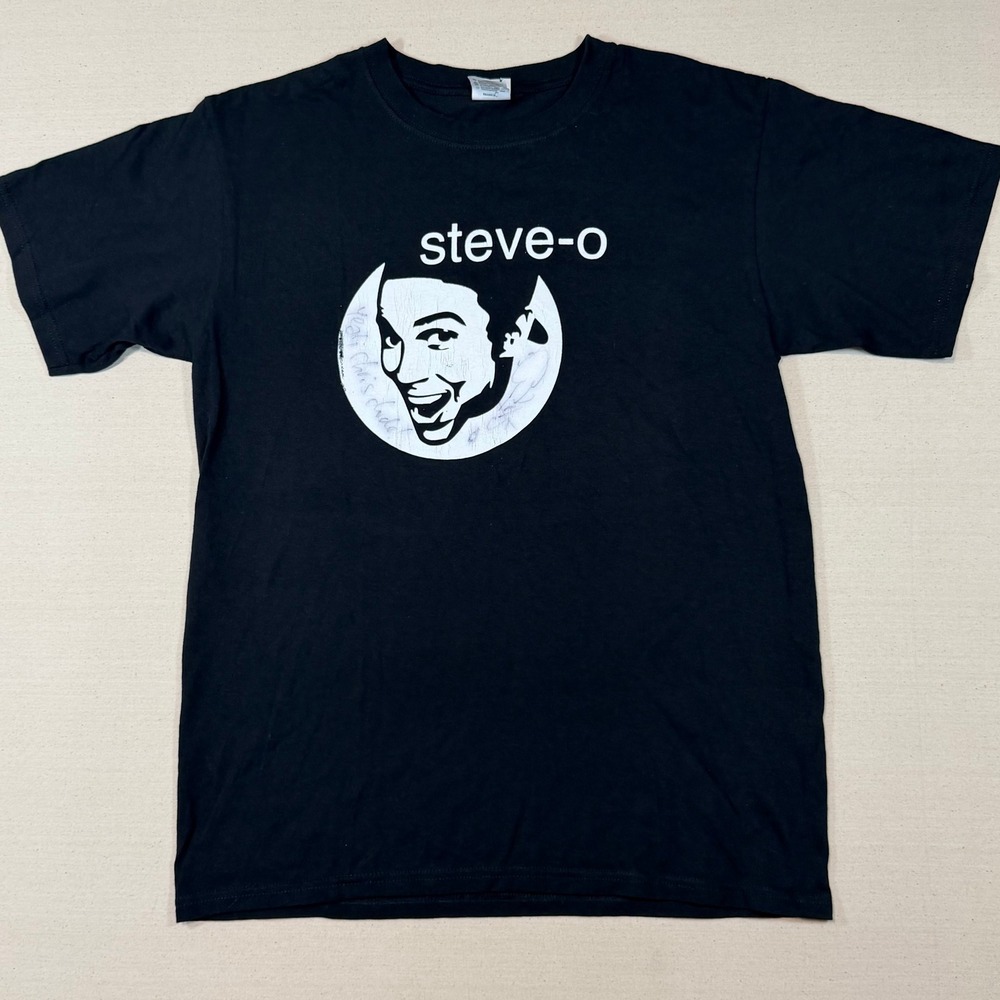 Steve-O Jackass Signed T-Shirt Medium MTV Stunt Comedy Skate Tee Black